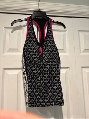 Beach House Black Floral Swimsuit Top with Magenta Straps